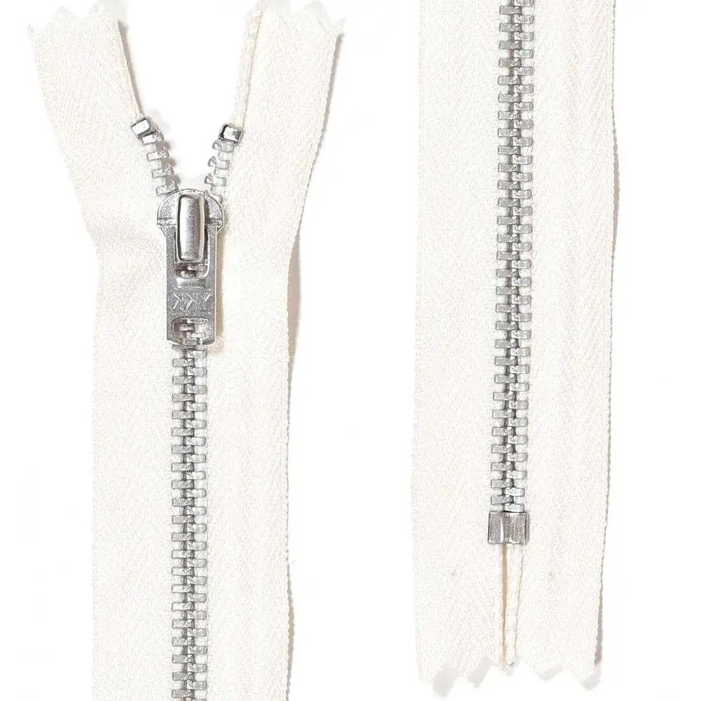 YKK byxlås, 4 mm silvermetall - naturvit