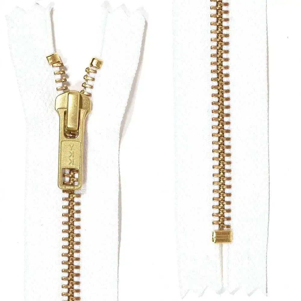 YKK jeanslås, 6 mm guldmetall - vit