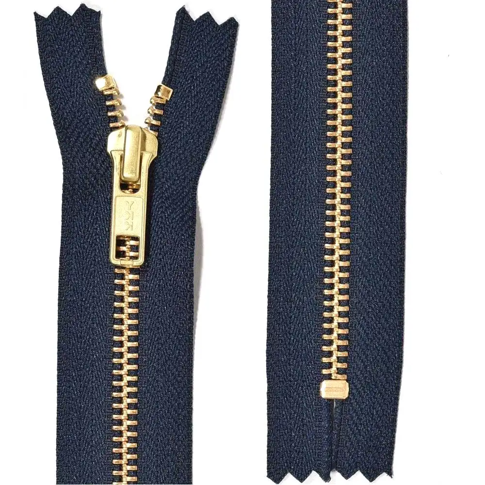 YKK jeanslås, 6 mm guldmetall - marinblå