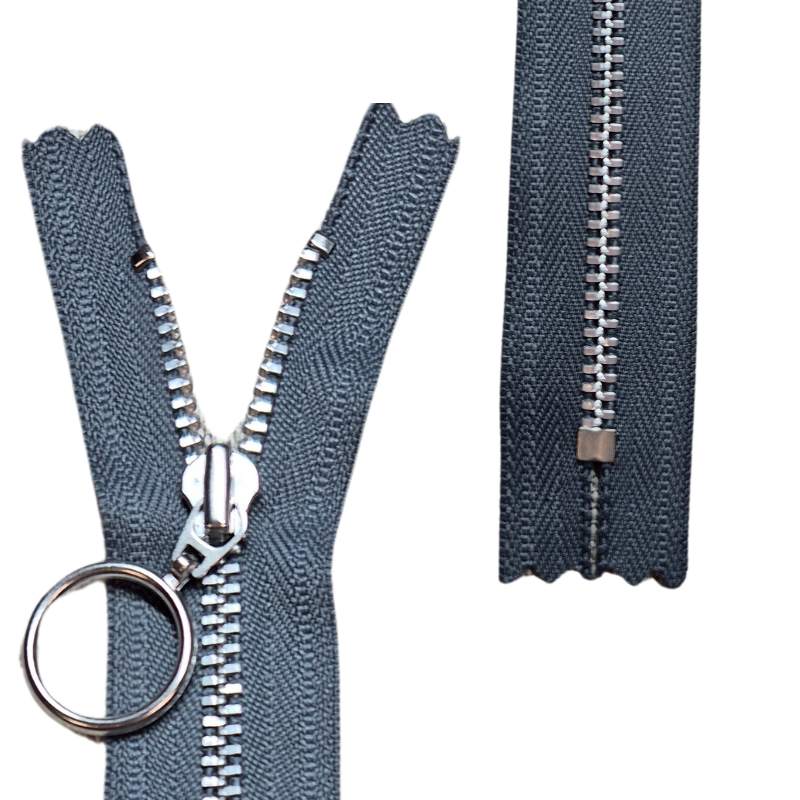 YKK blixtlås med ring, 4 mm silverfärgad metall - grå
