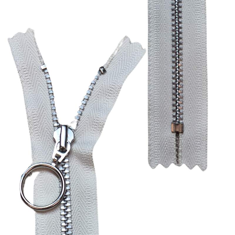 YKK blixtlås med ring, 4 mm silverfärgad metall - naturvit
