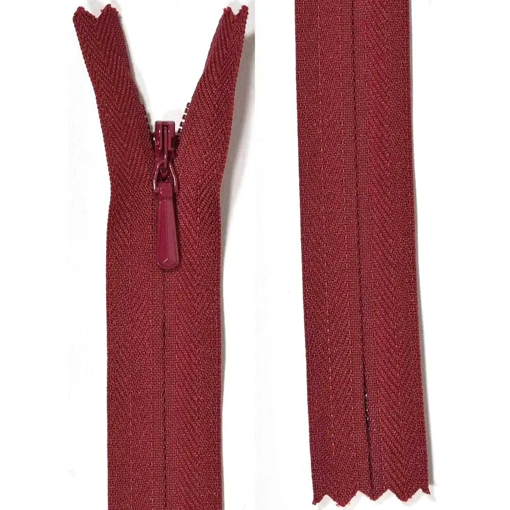 YKK osynligt blixtlås, 4 mm - bordeaux
