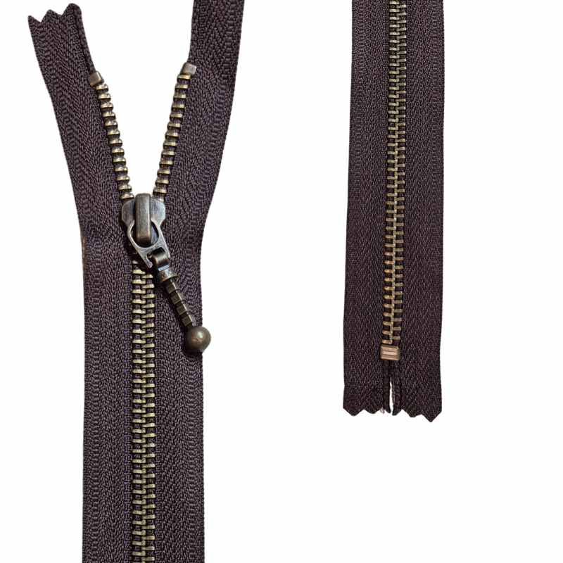 YKK blixtlås med droppe, 6 mm antikmässing - brun