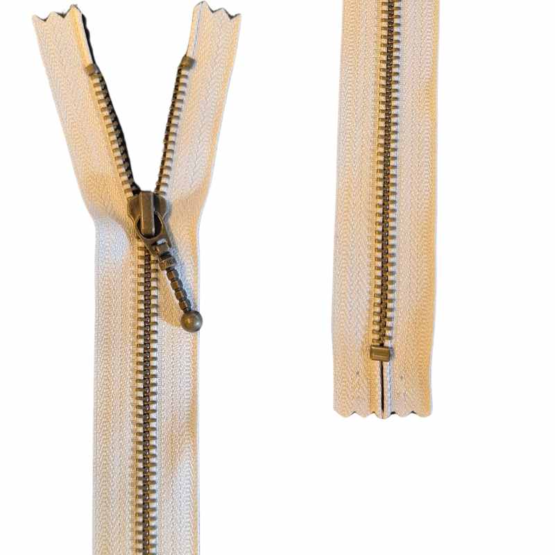 YKK blixtlås med droppe, 6 mm antikmässing - naturvit