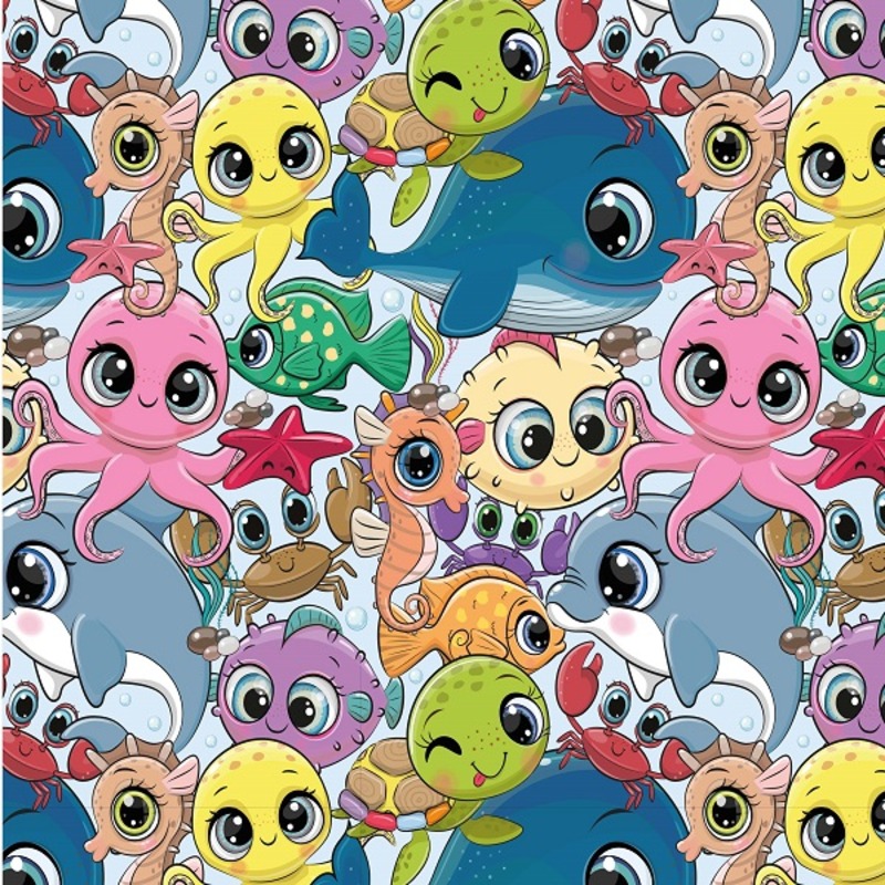 Bomullstrikå Havsdjur - Färgglatt