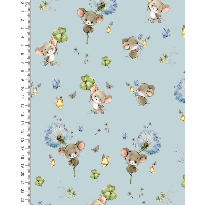 Bomullspoplin Mus Ljusblå