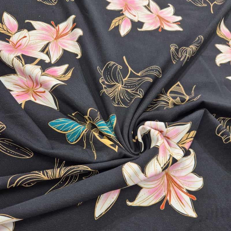 Trikåtyg Glow Lily Svart - Albstoffe Hamburger Liebe