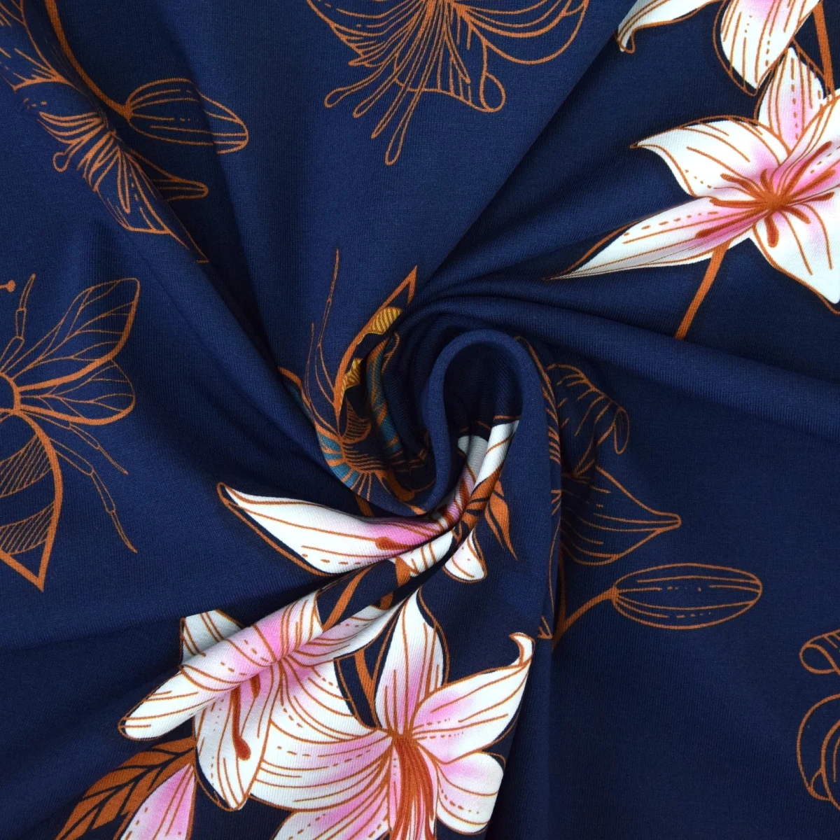 Trikåtyg Glow Lily Marin - Albstoffe Hamburger Liebe