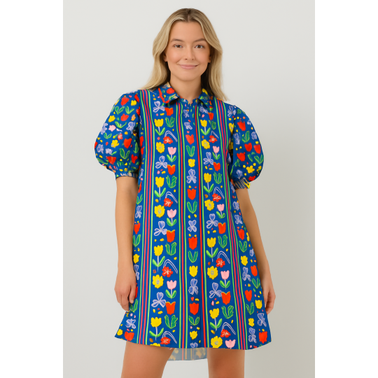 Bomullspoplin Karina+Kind – blommor och ränder