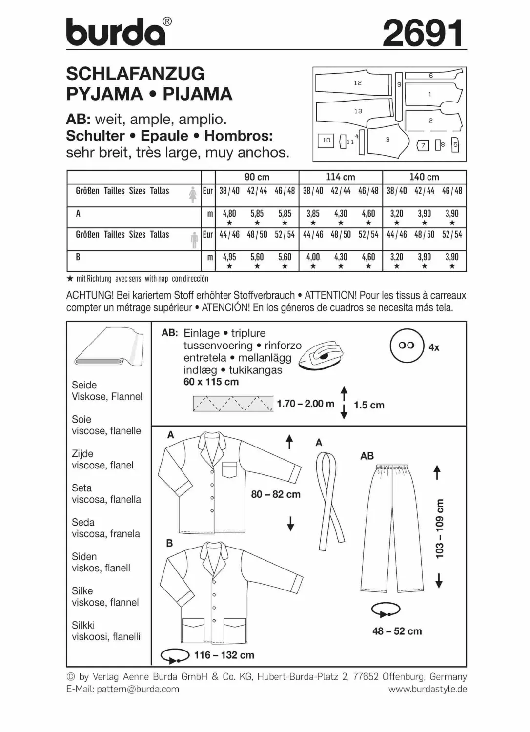 Burda 2691 pyjamas, herr och dam