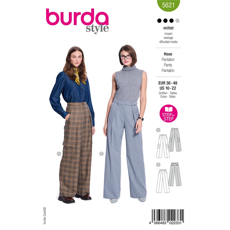 Burda 5621 | Cargobyxa och veckad byxa