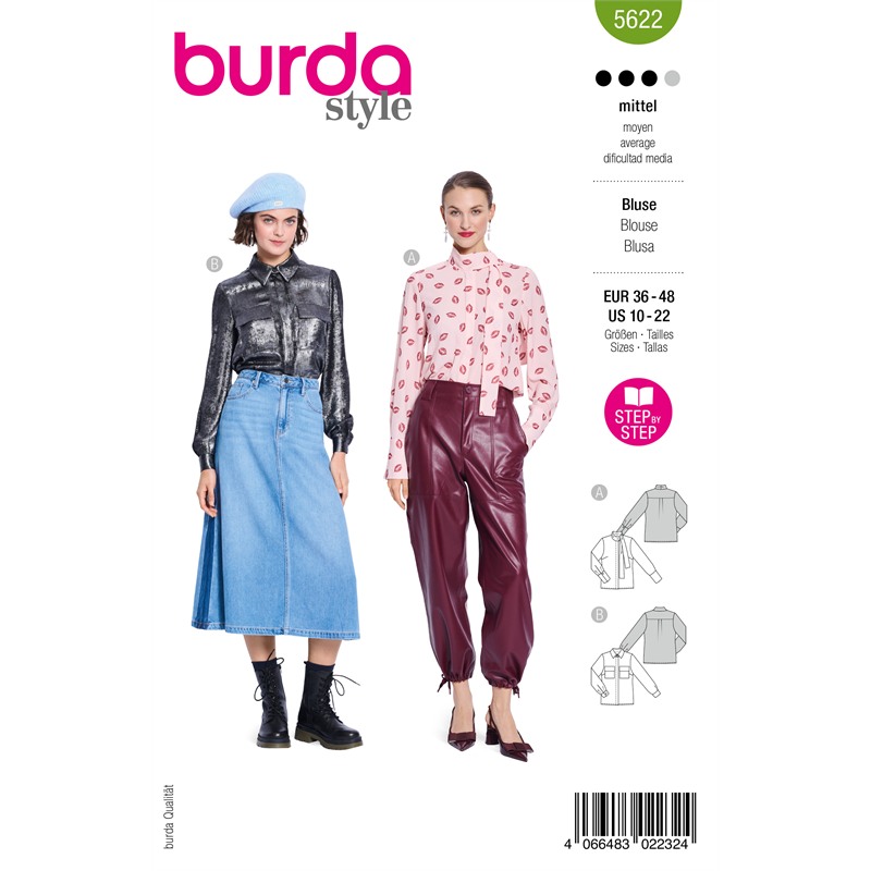 Burda 5622 | Blus med knytband och skjortblus