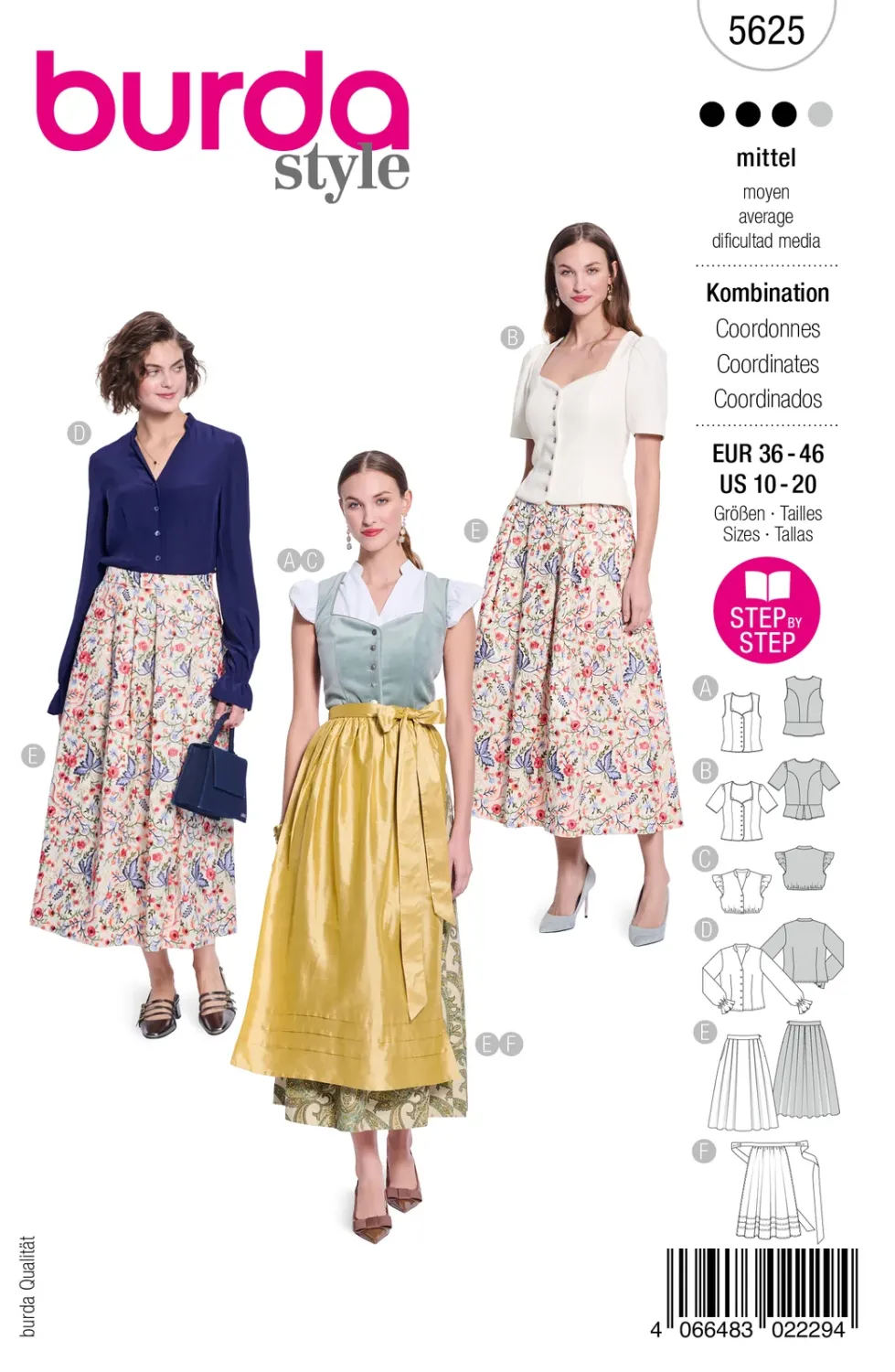 Burda 5625 | Liv, blusar, kjol och förkläde