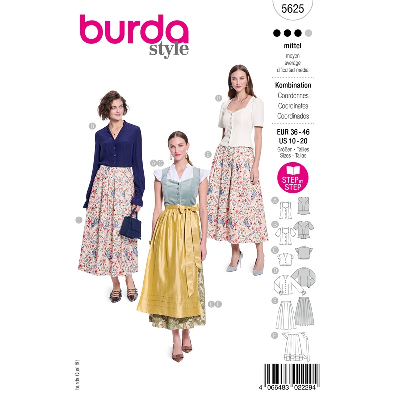 Burda 5625 | Liv, blusar, kjol och förkläde