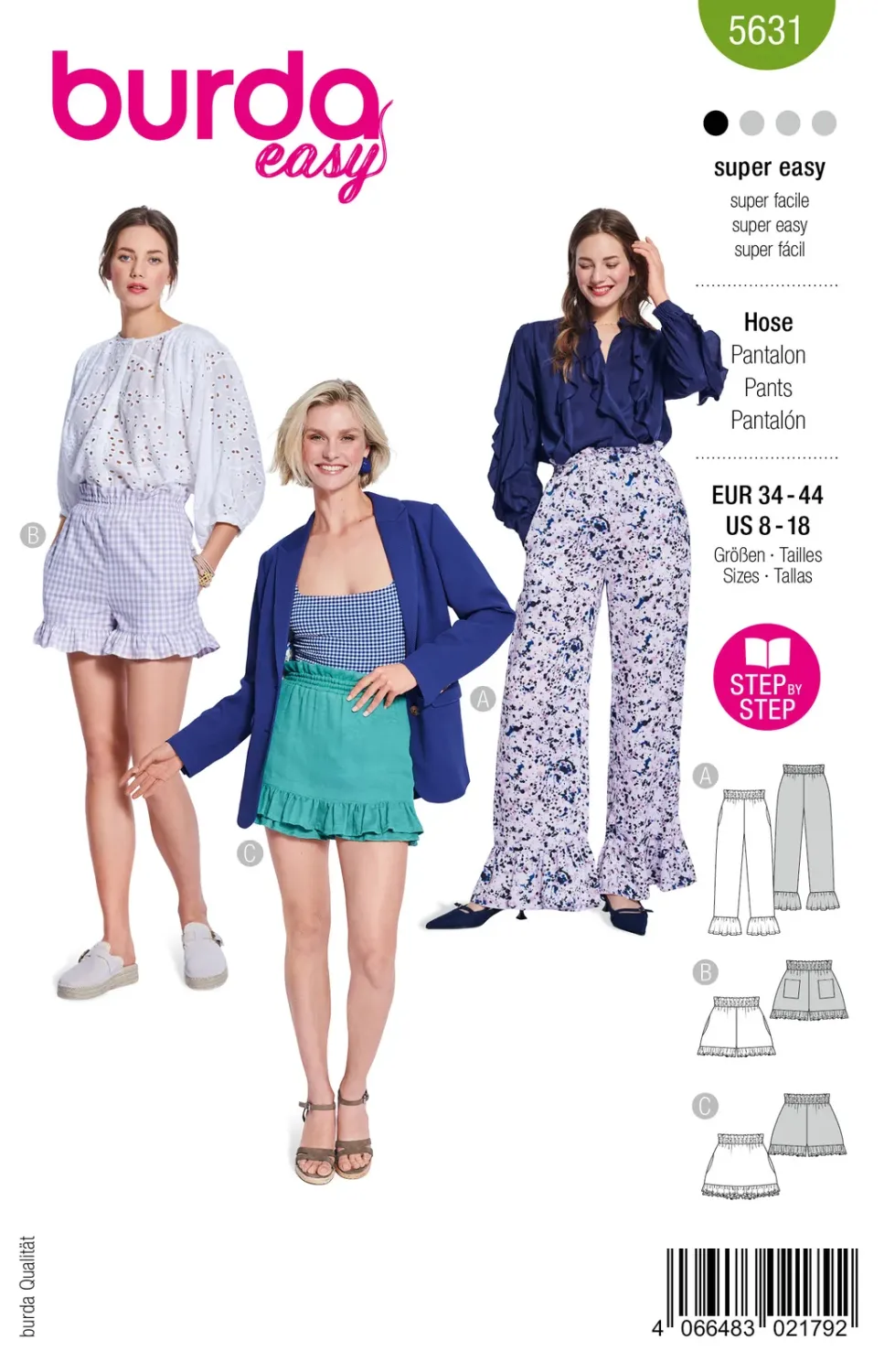 Burda Easy 5631 – Byxor och shorts dam (34-44)