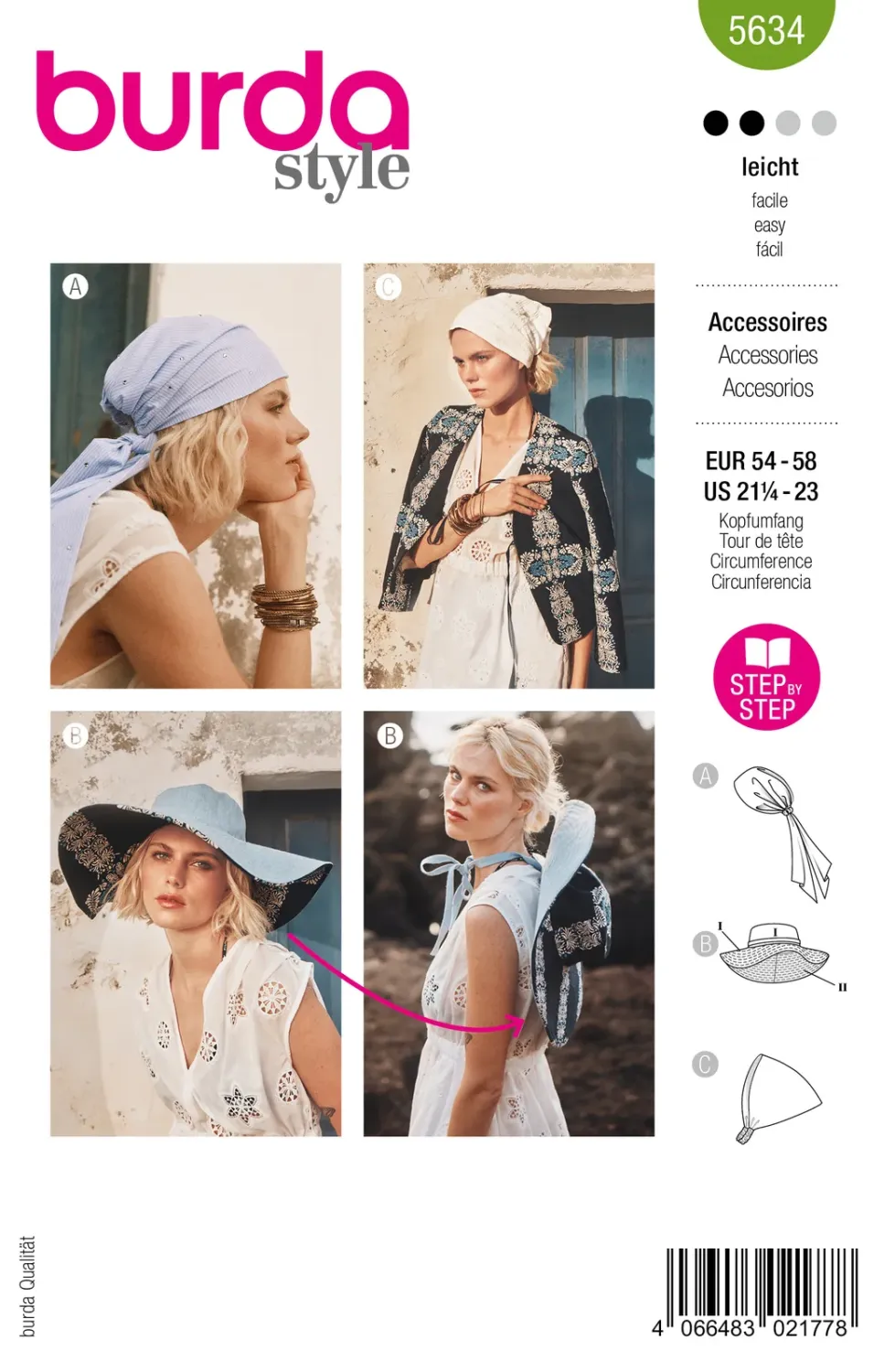 Burda Style 5634 – Hatt, turban och halsduk (54-58 cm)