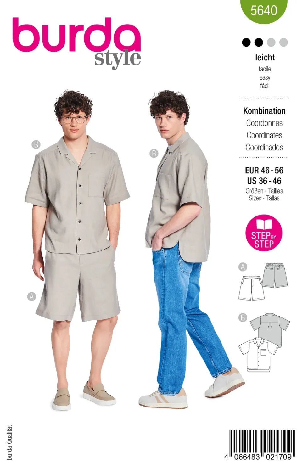 Burda Style 5640 – Shorts och skjorta herr (46-56)