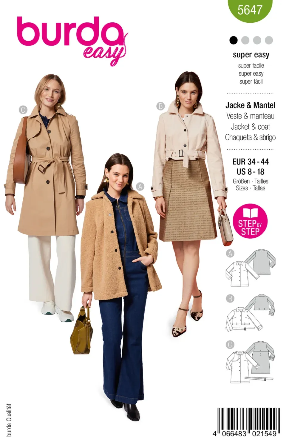 Burda Easy 5647 – Jacka och kappa dam (34-44)