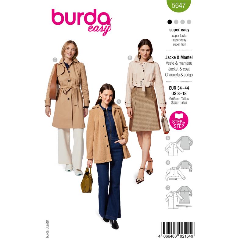 Burda Easy 5647 – Jacka och kappa dam (34-44)