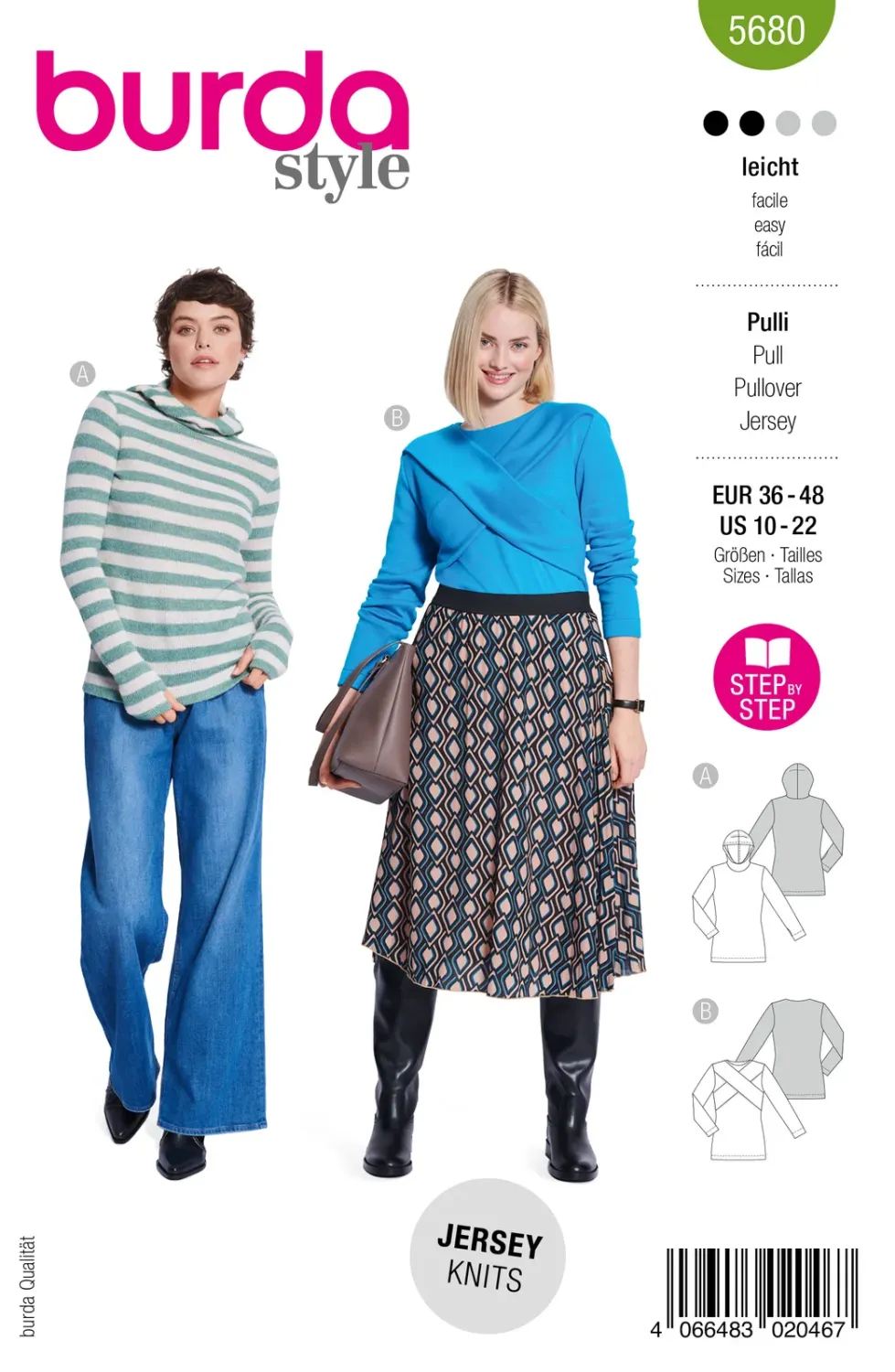Burda 5680 pullover dam, stl 36-48