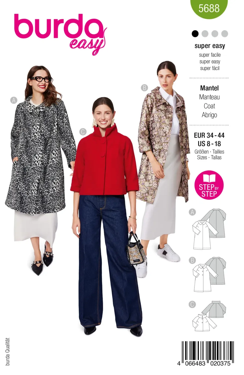 Burda 5688 kappor dam, stl 34-44