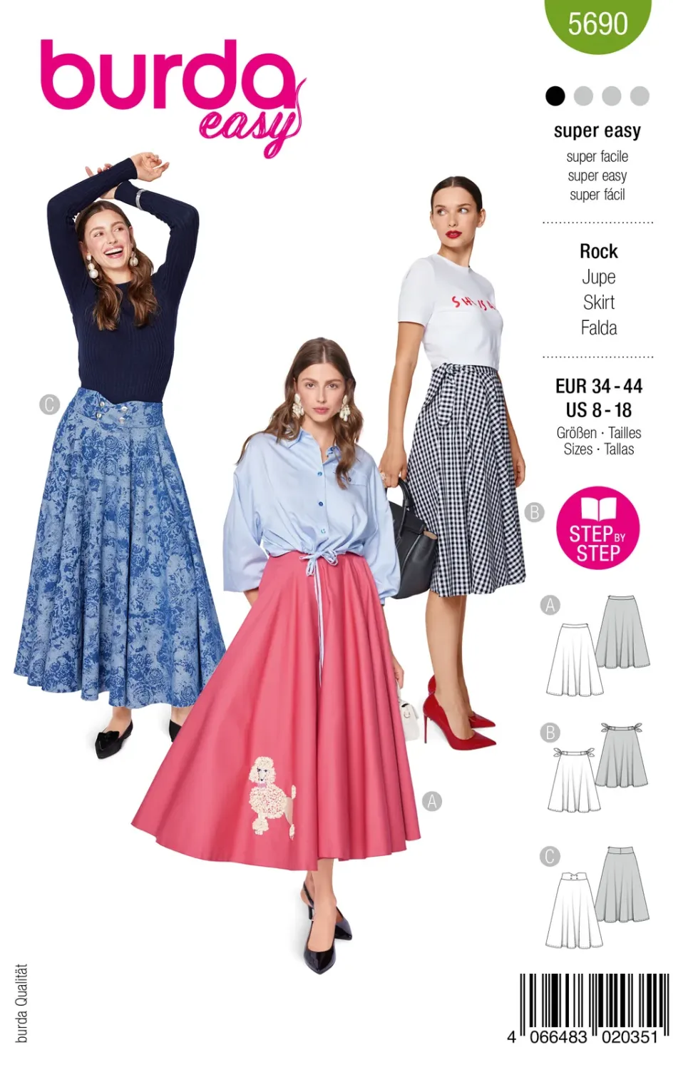 Burda 5690 kjolar dam, stl 34-44