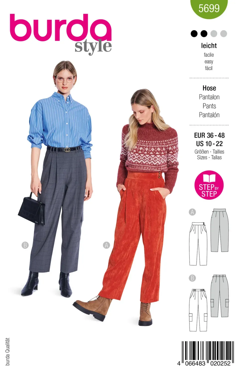 Burda 5699 – Byxor med brett midjeband dam (36-48)