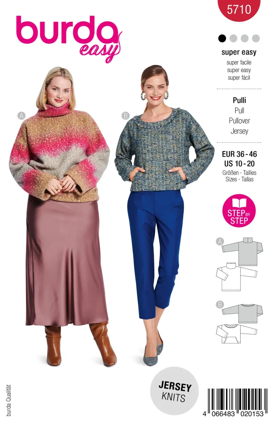 Burda 5710 pullover dam, stl 36-46