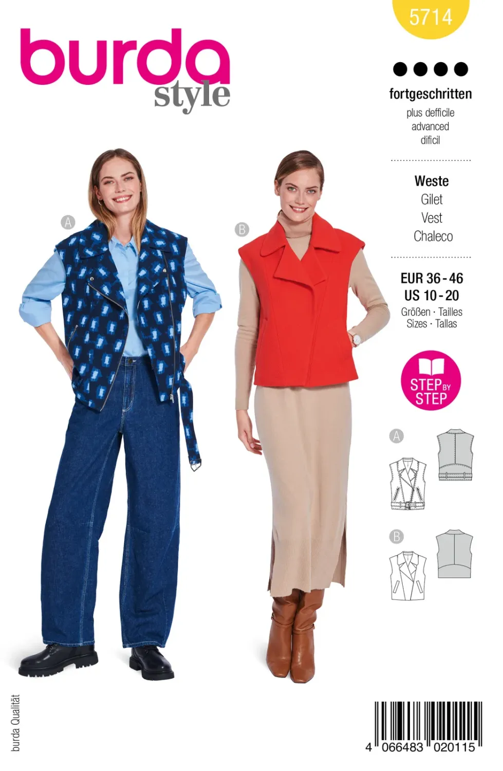 Burda 5714 västar dam, stl 36-46