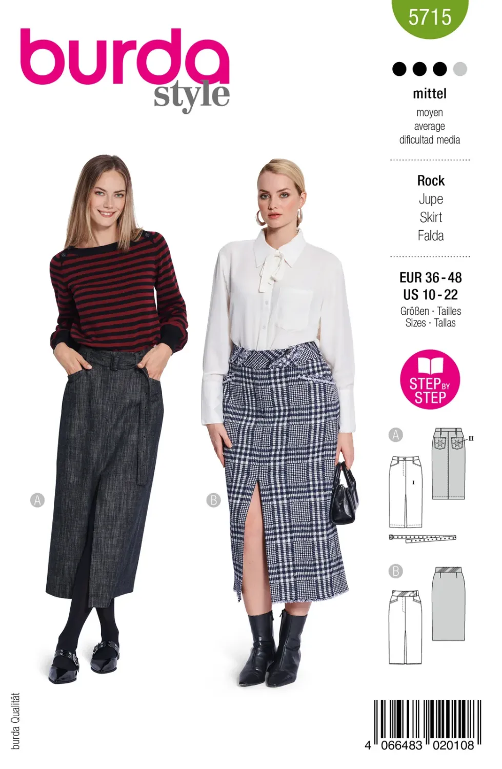 Burda 5715 kjol dam, stl 36-48