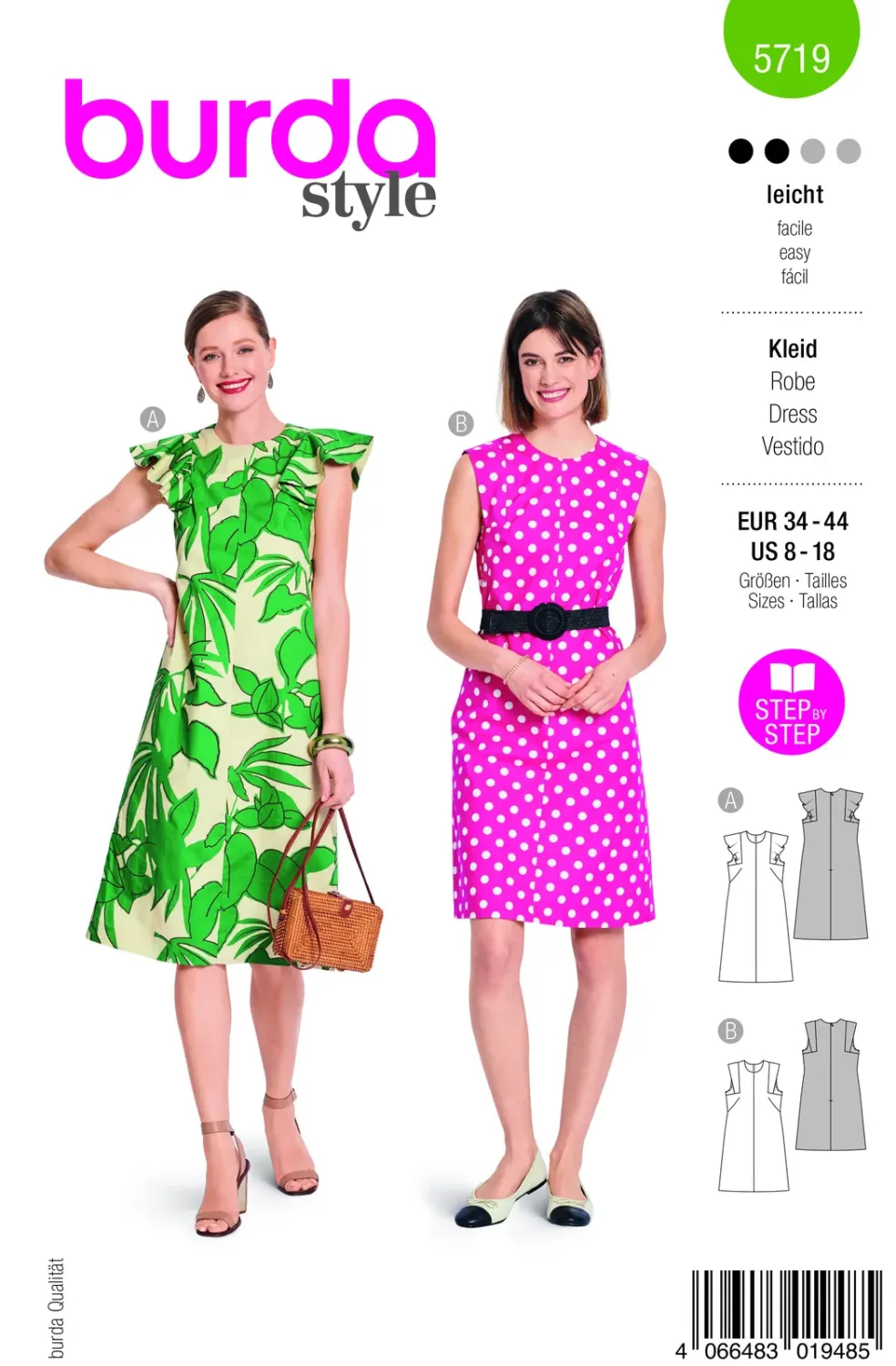 Burda 5719 Klänning med couture-ärmar