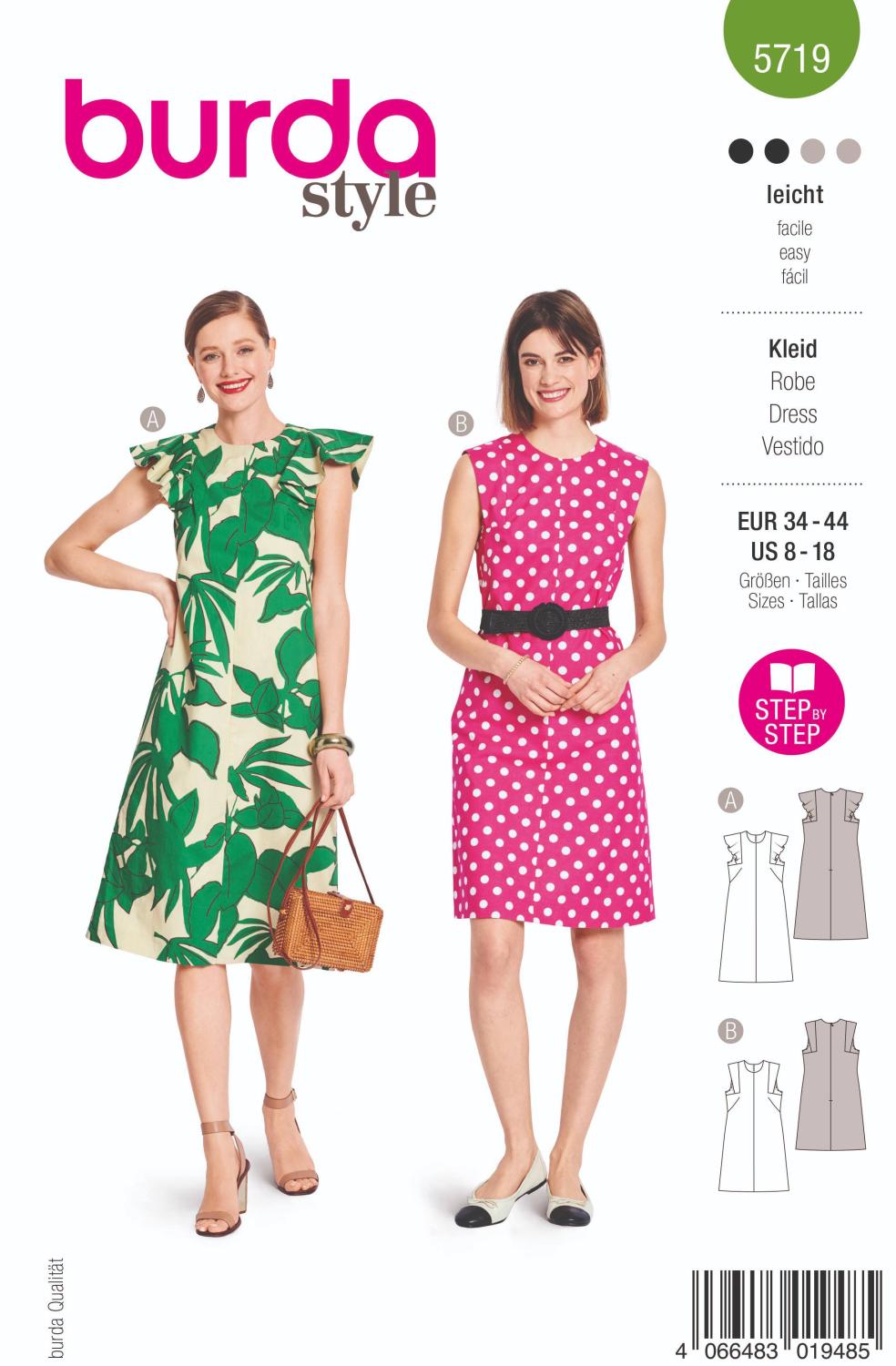 Burda 5719 Klänning med couture-ärmar