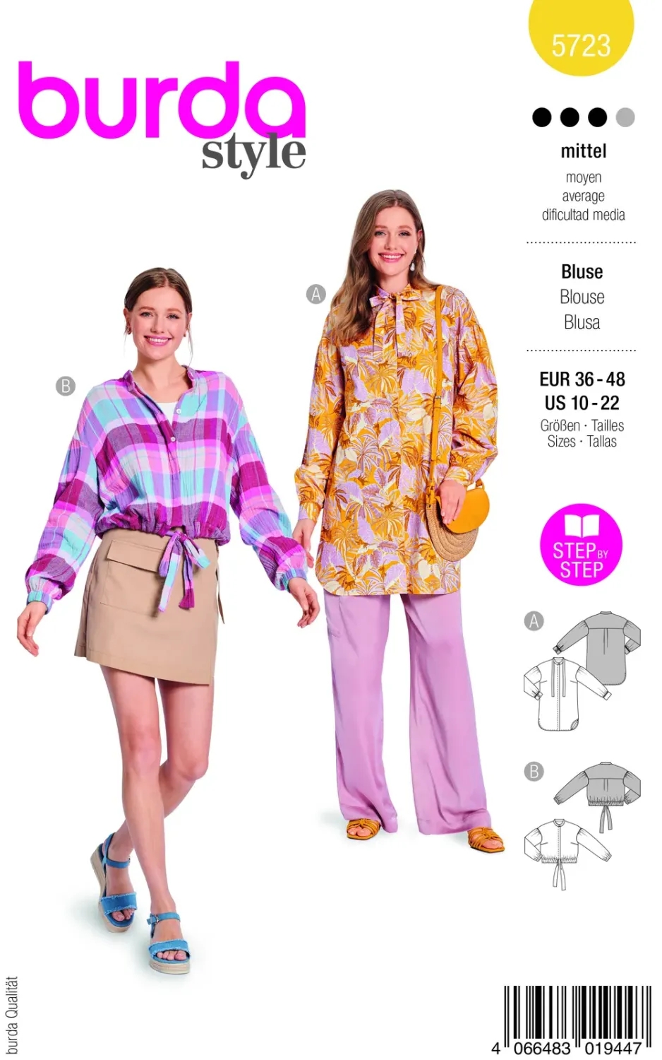 Burda 5723 – Blus med voluminösa ärmar dam (36-48)