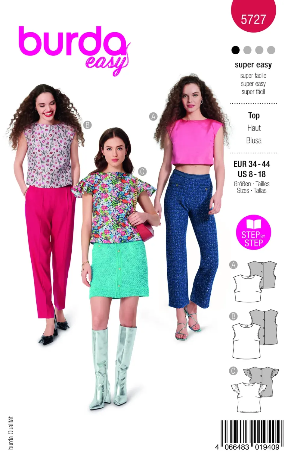 Burda 5727 toppar dam, stl 34-44