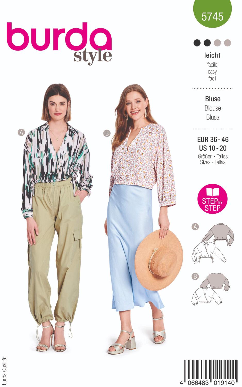 Burda 5745 Blus med djupare ärmar