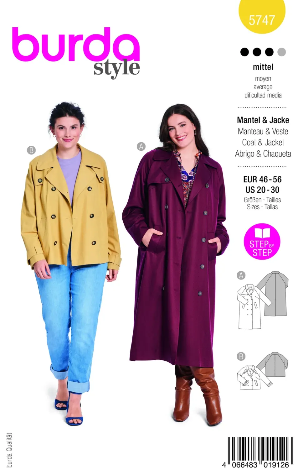 Burda 5747 Trenchcoat med raglanärmar