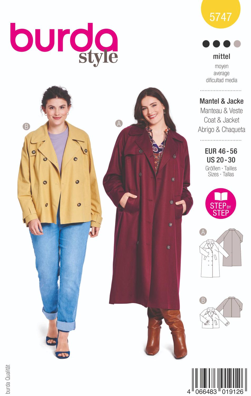 Burda 5747 Trenchcoat med raglanärmar