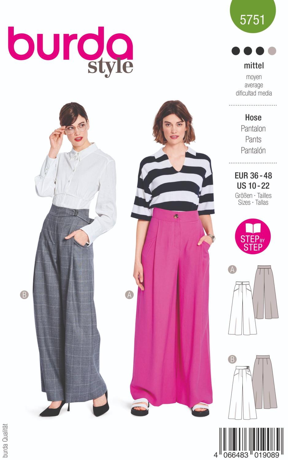Burda 5751 Byxor med avslappnar passform