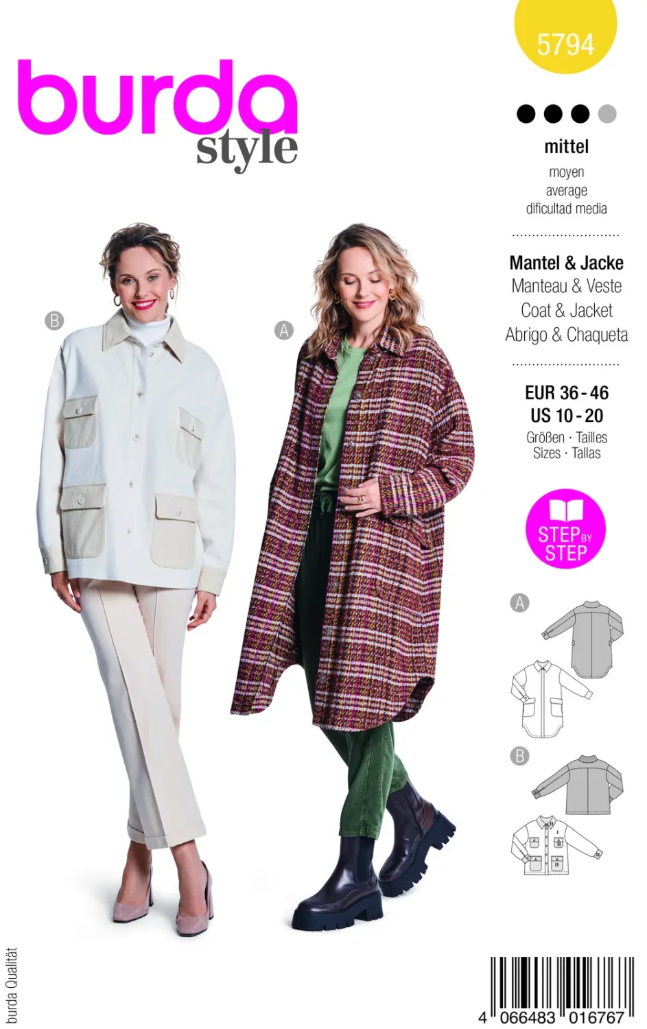Burda 5794 – Kappa i ull dam (36-46)