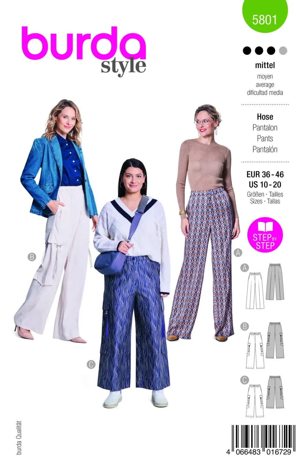 Burda 5801 – Vida byxor i viskos dam (36-46)