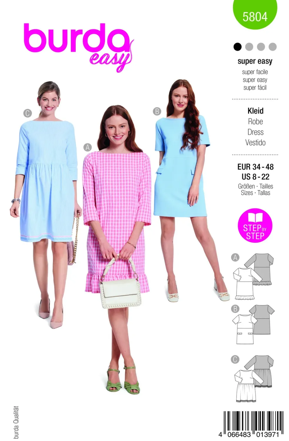 Burda 5804 – Klänning med båtringning dam (34-48)