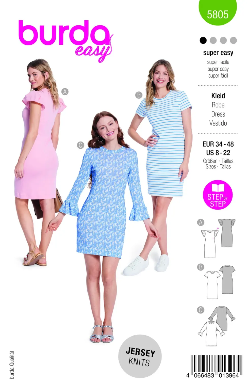 Burda 5805 – Jerseyklänning och T-shirtklänning dam (34-48)