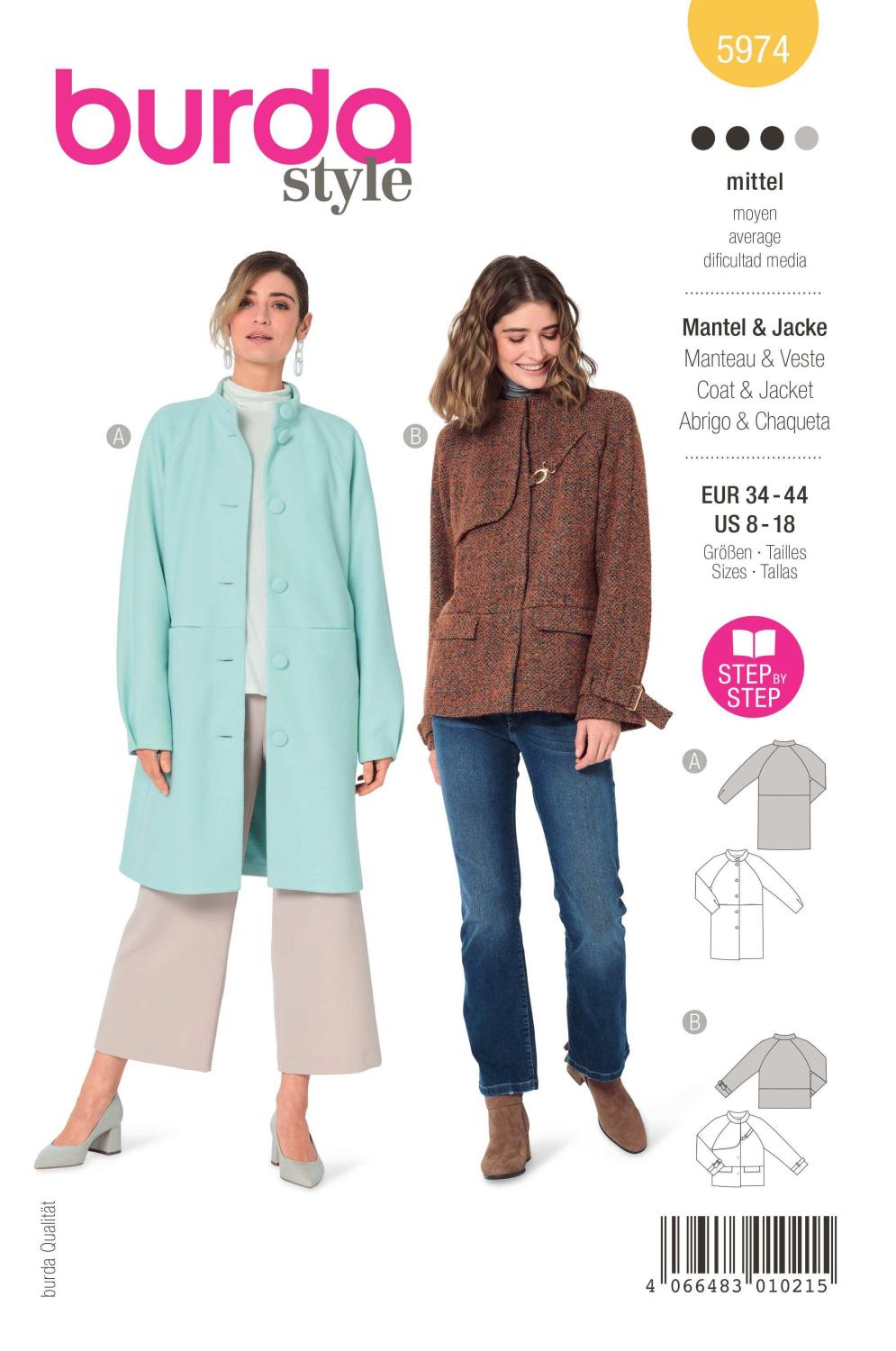 Burda Mönster 5974 - Jacka & Kappa med Raglanärmar och Ståkrage