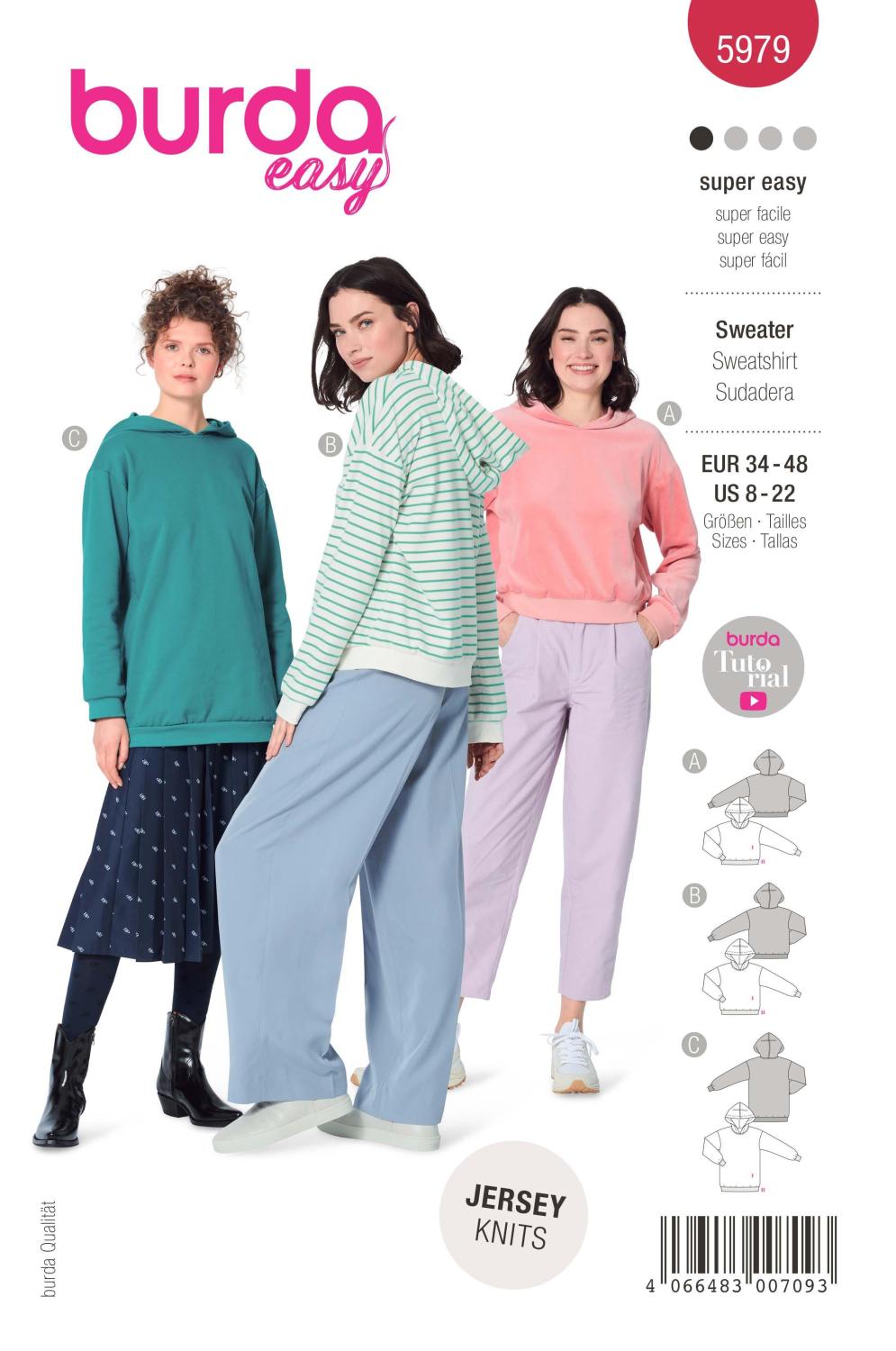 Burda Mönster 5979 - Huvtröja i tre längder