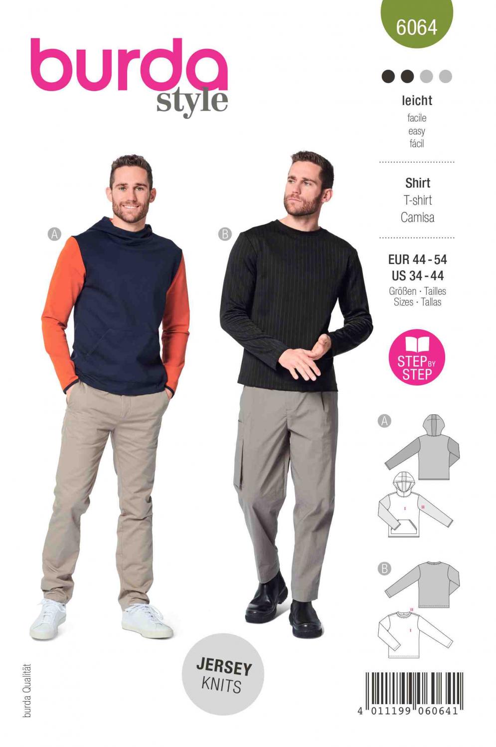 Burda Mönster 6064 - Klassisk sweatshirt med huva eller halsband