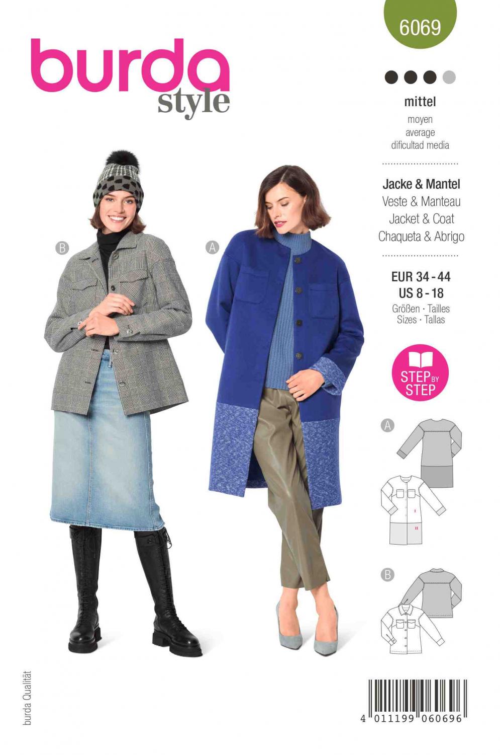 Burda Mönster 6069 - Kappa, Jacka – Påsydda Fickor – Skjortjacka