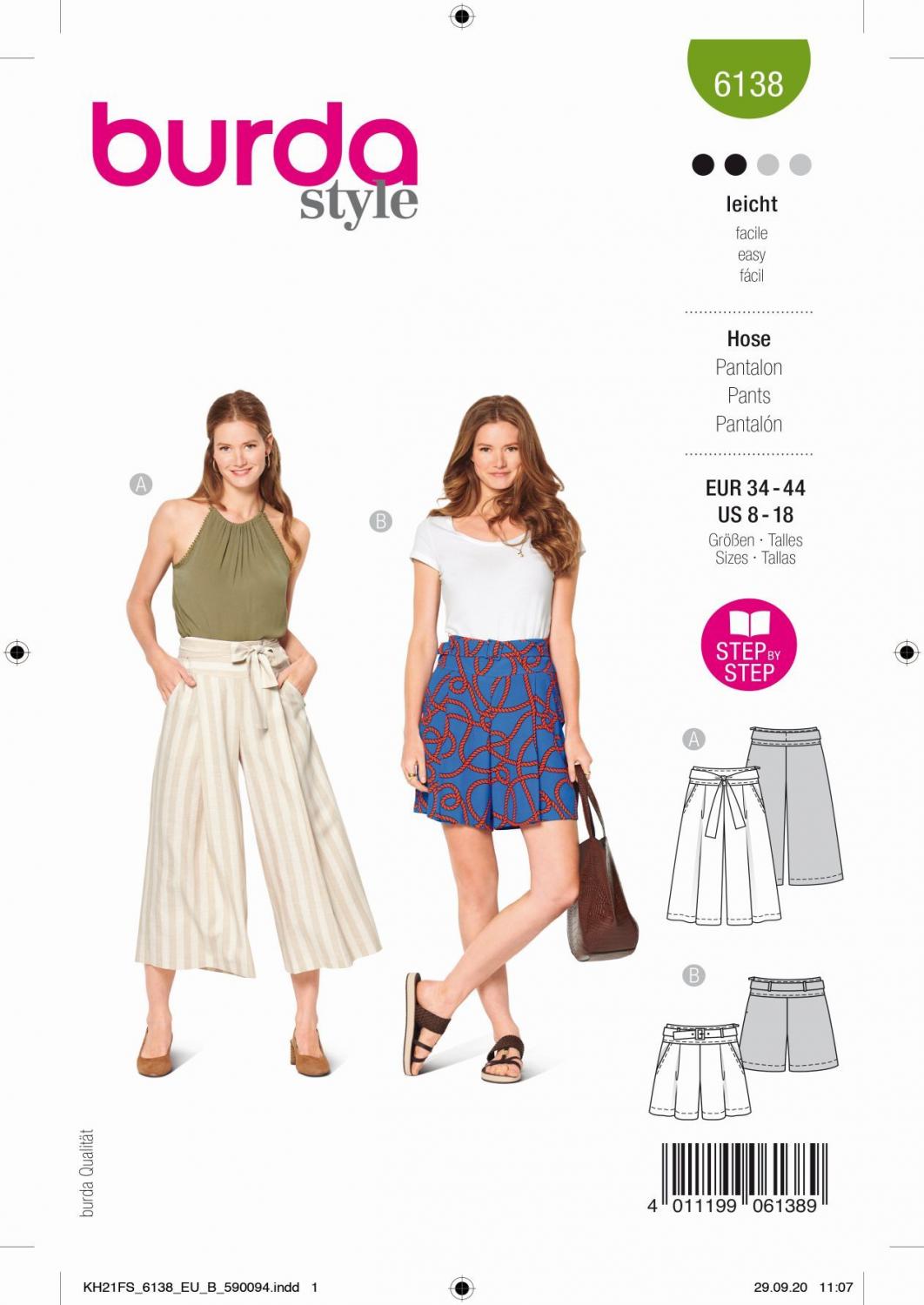 Burda Mönster 6138 - Culottes, Byxor