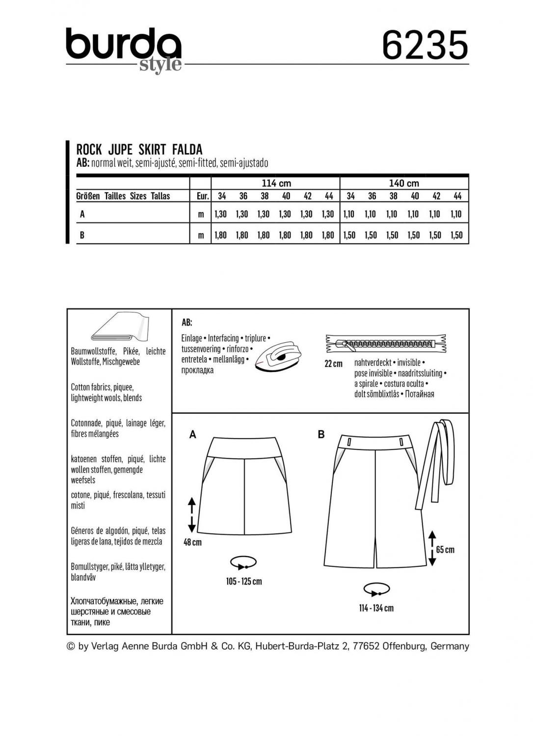 Burda Mönster 6235 - Kjol med ok – Höfokfickor