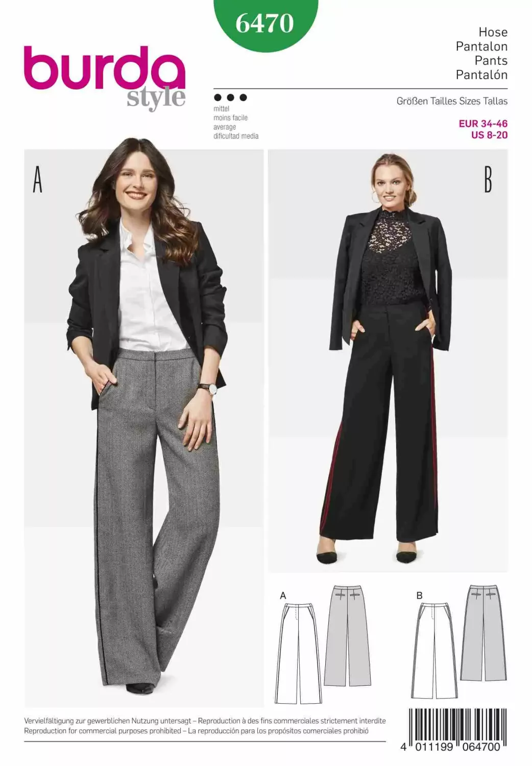 Burda 6470 vida byxor, dam