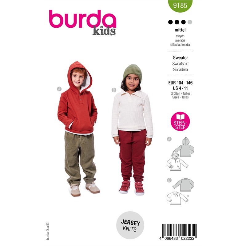 Burda 9185 | Huvtröja och polotröja för barn